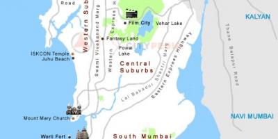 Kort over Mumbai turist steder