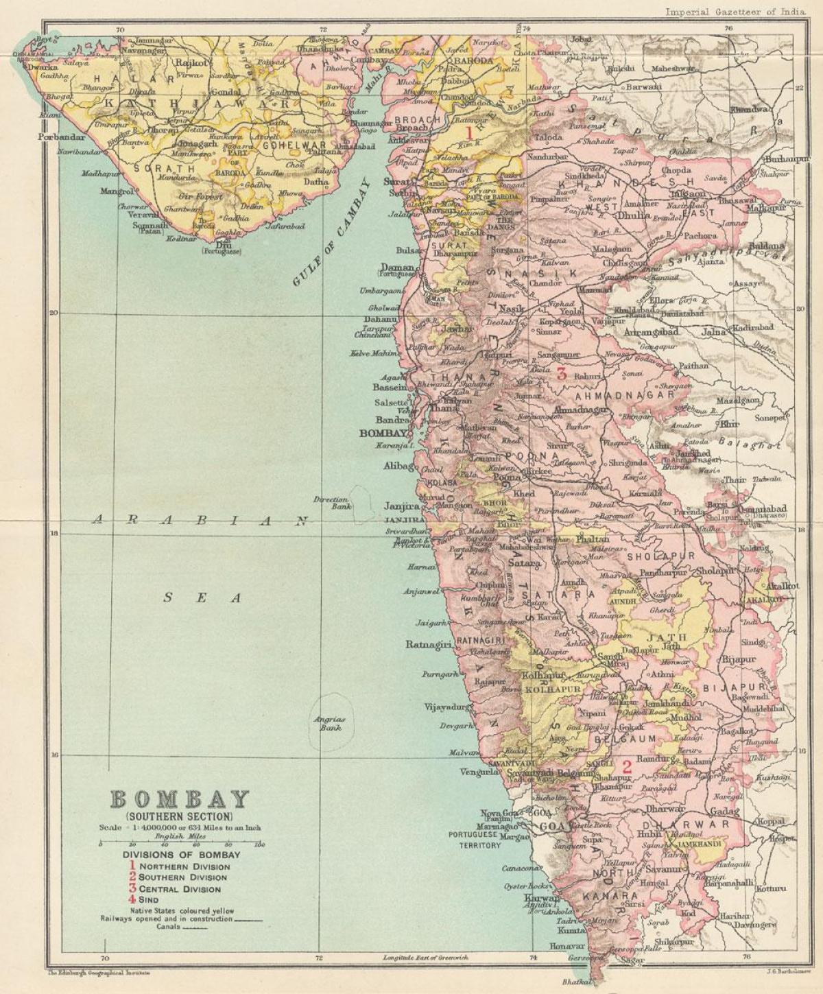 kort over Bombay formandskab
