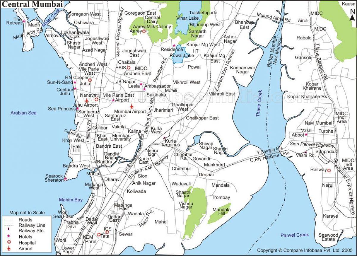 kort over det centrale Mumbai