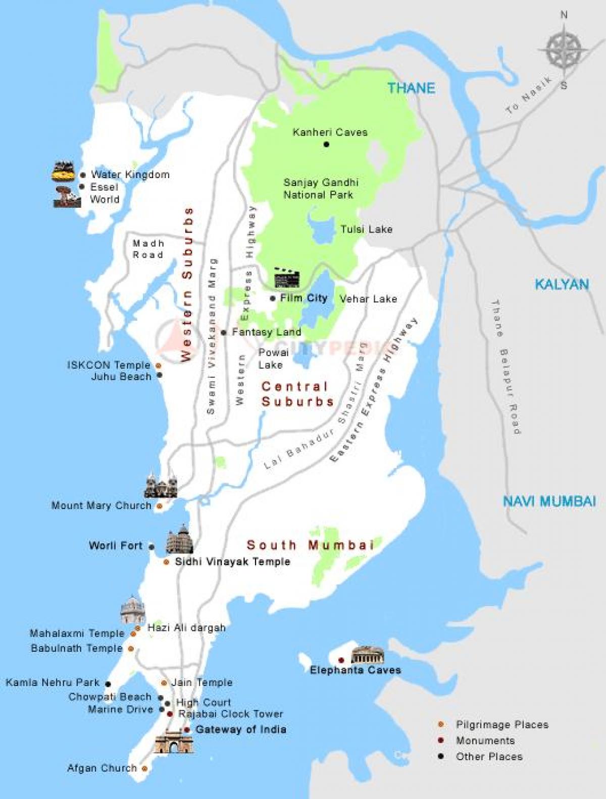 kort over Mumbai turist steder